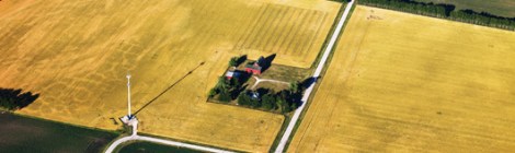 Aerial view of farmland.