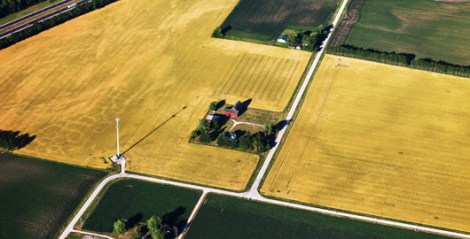 Aerial view of farmland.